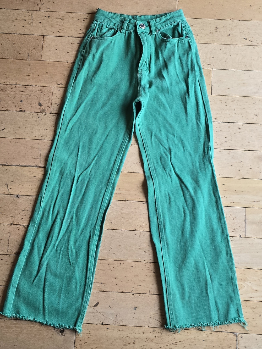 Women's Hi Rise, Wide Leg Jeans - Vibrant Kelly Green Summer Casual Preppy